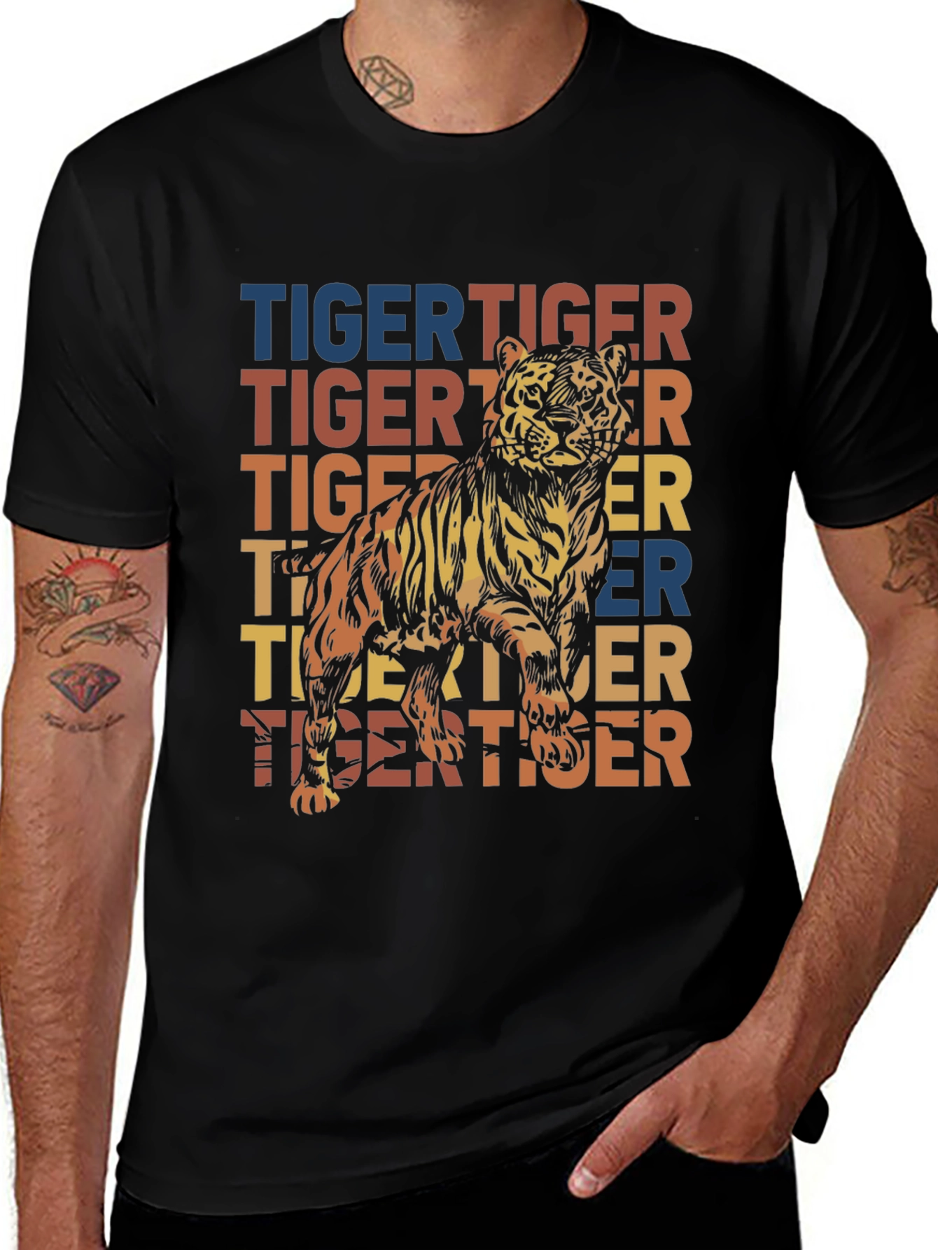 Retro Tiger Graphic Tee - Mens Black T-Shirt