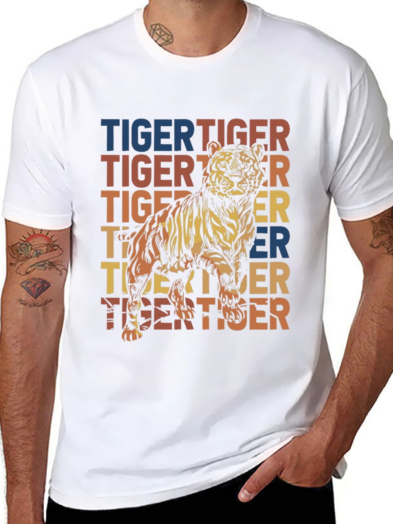 Retro Tiger Graphic Tee - Mens Black T-Shirt