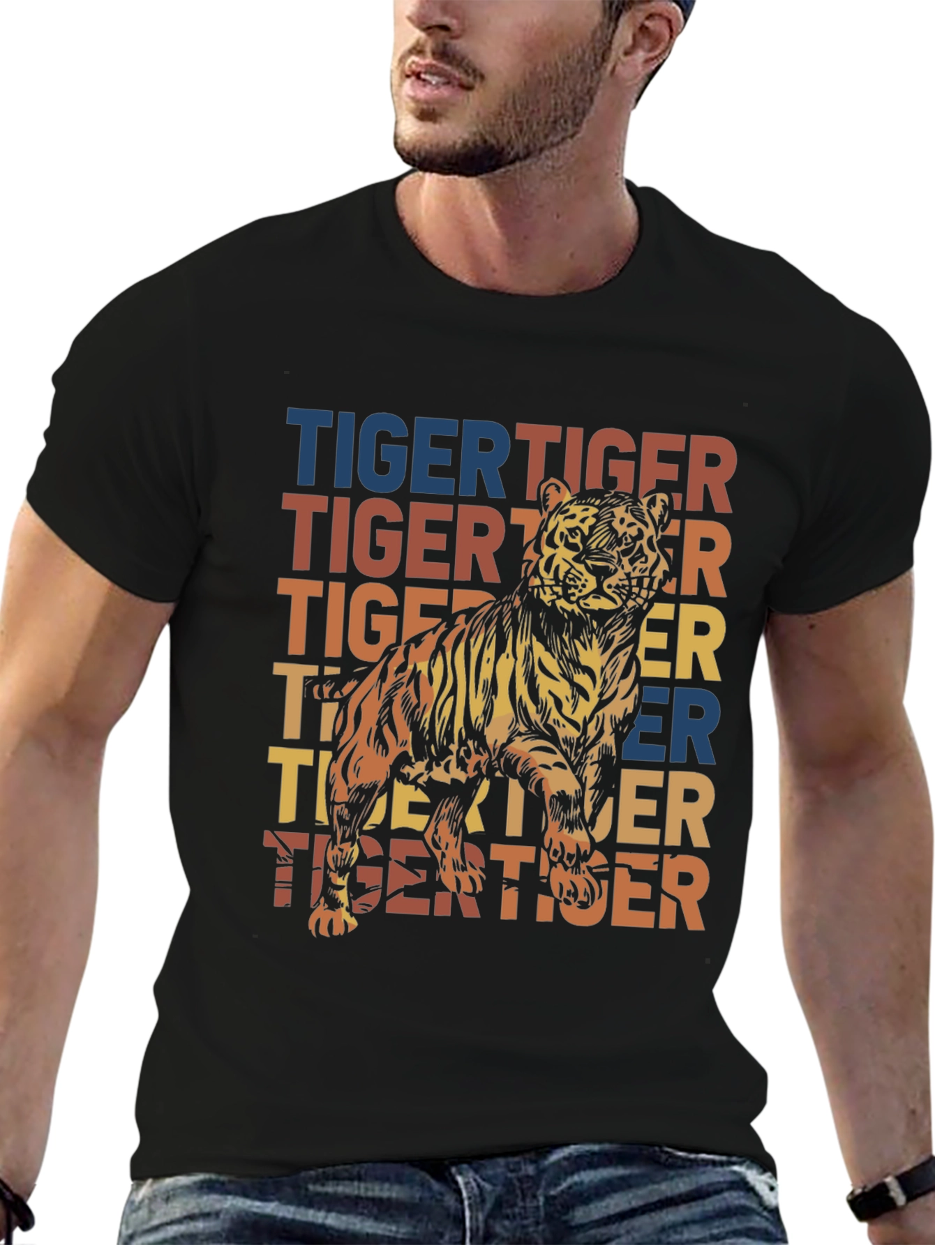 Retro Tiger Graphic Tee - Mens Black T-Shirt
