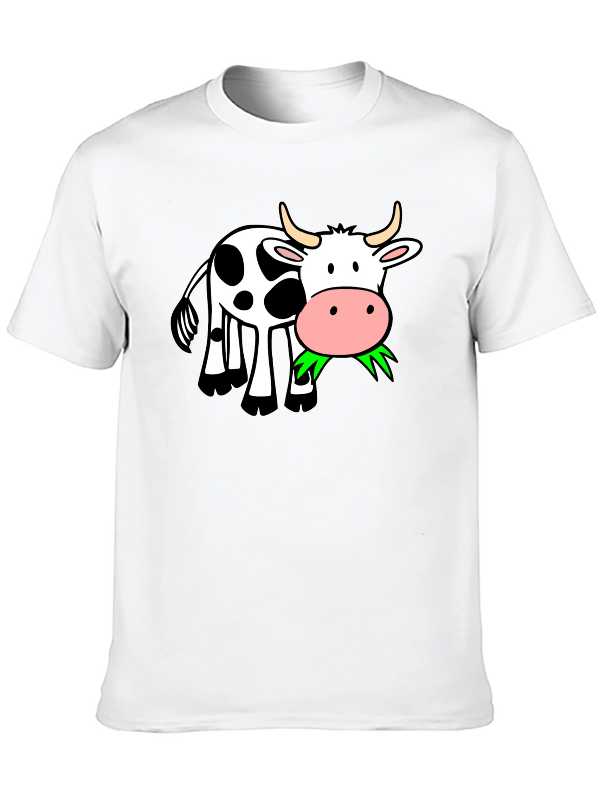 Funny Cow Eating Grass Graphic Black T-Shirt