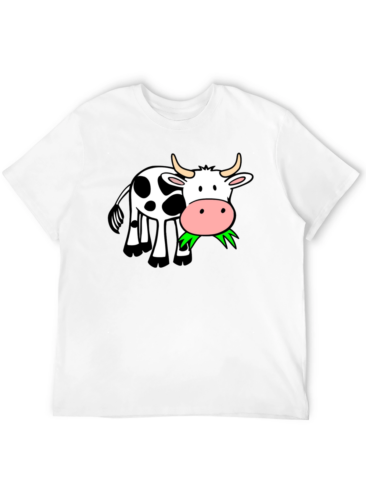 Funny Cow Eating Grass Graphic Black T-Shirt