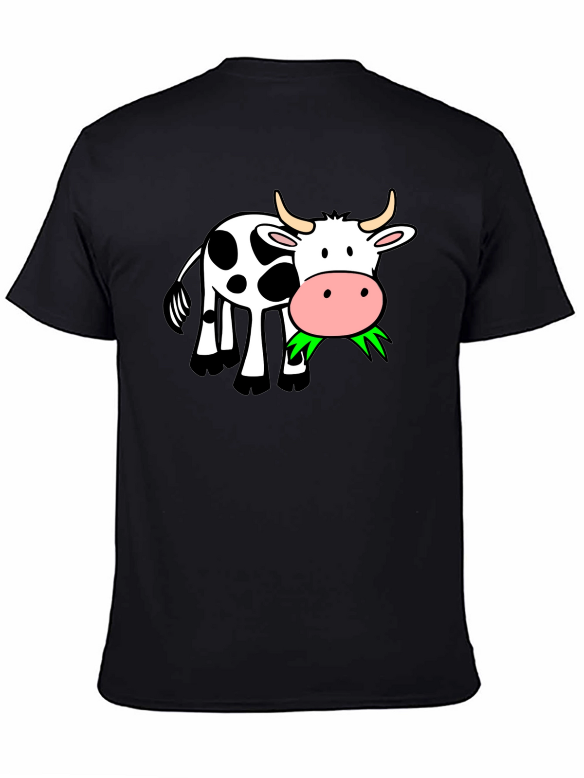 Funny Cow Eating Grass Graphic Black T-Shirt