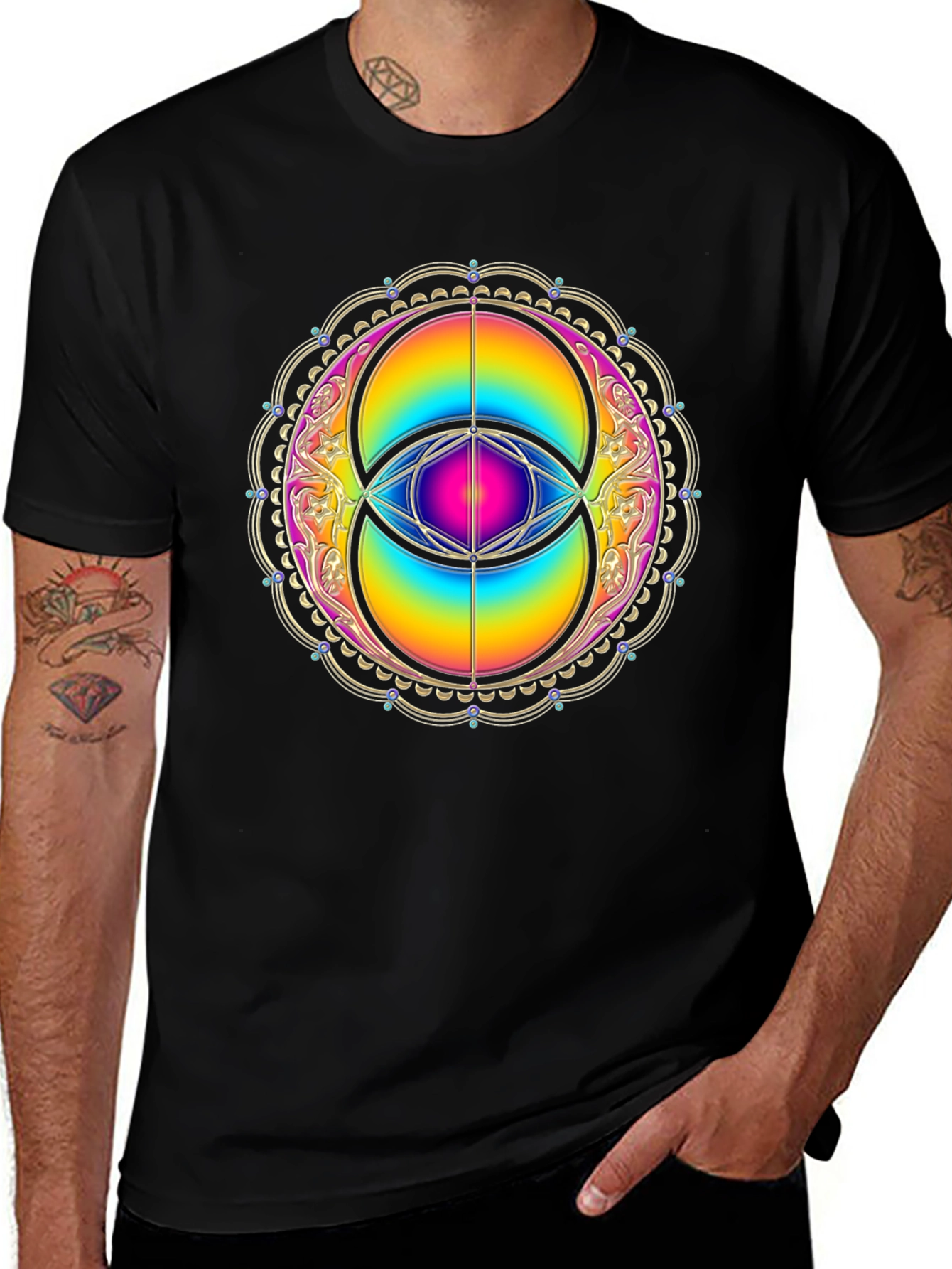 Rainbow Eye Mandala Graphic Tee - Black