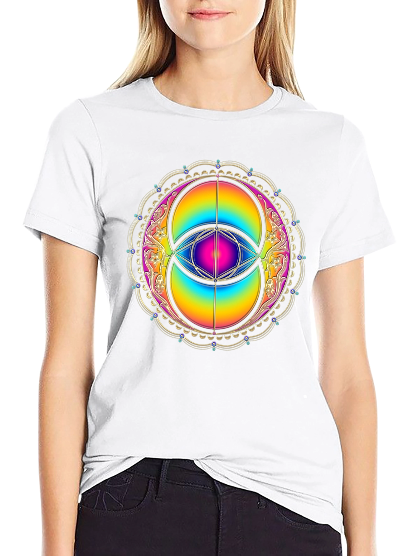 Rainbow Eye Mandala Graphic Tee - Black