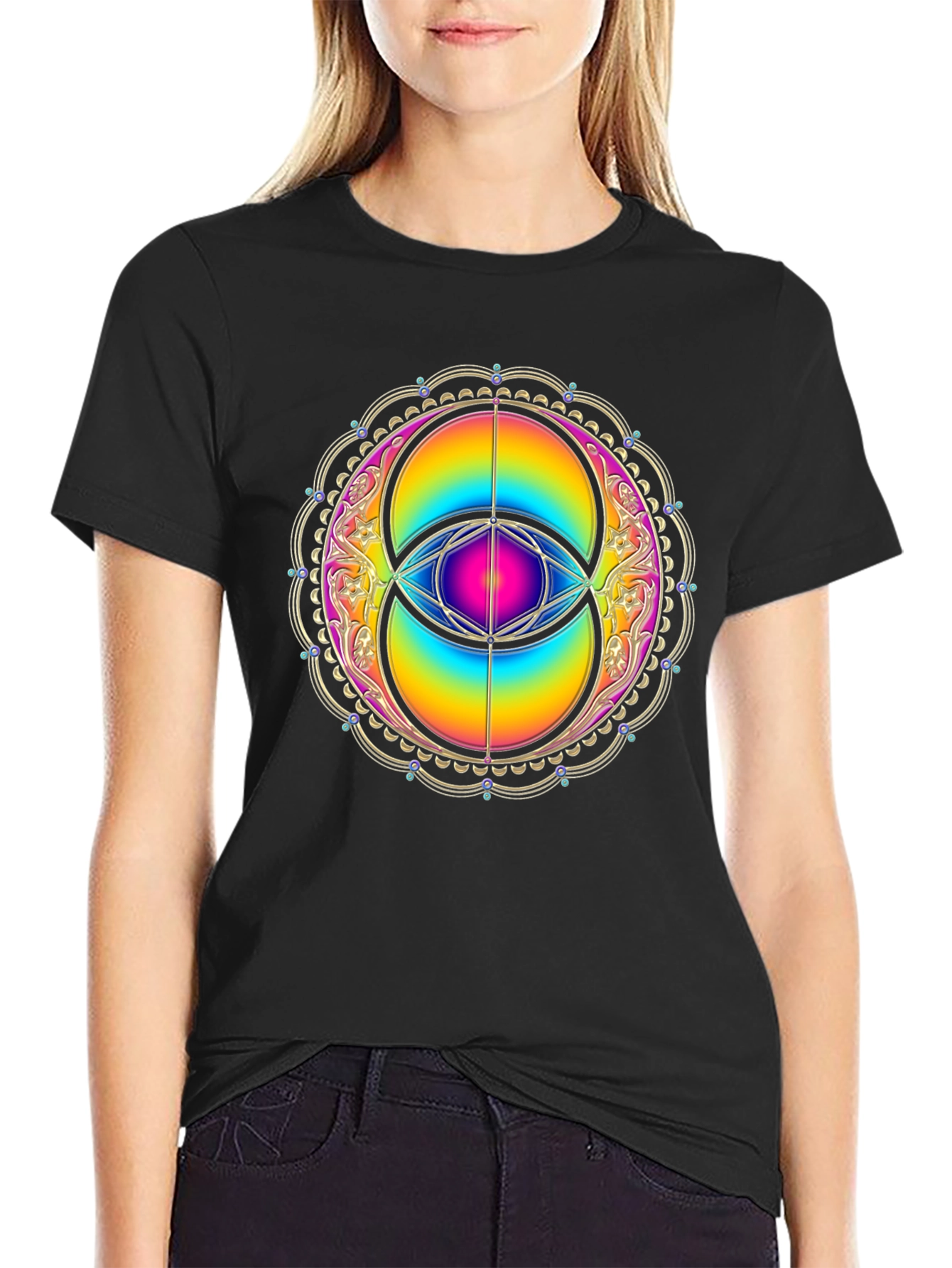 Rainbow Eye Mandala Graphic Tee - Black