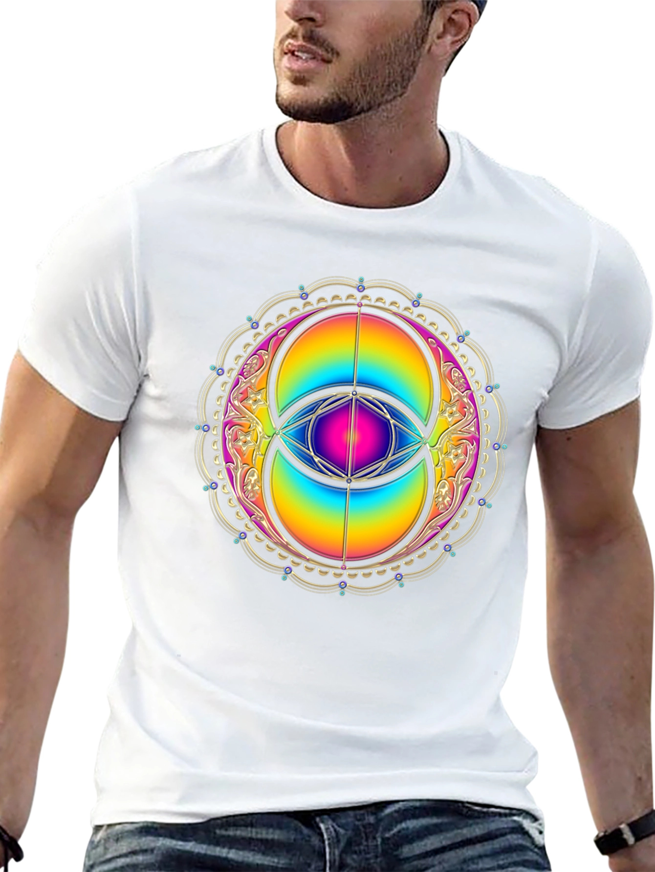 Rainbow Eye Mandala Graphic Tee - Black