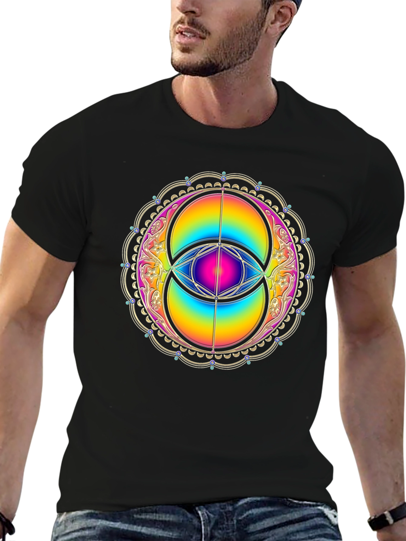 Rainbow Eye Mandala Graphic Tee - Black