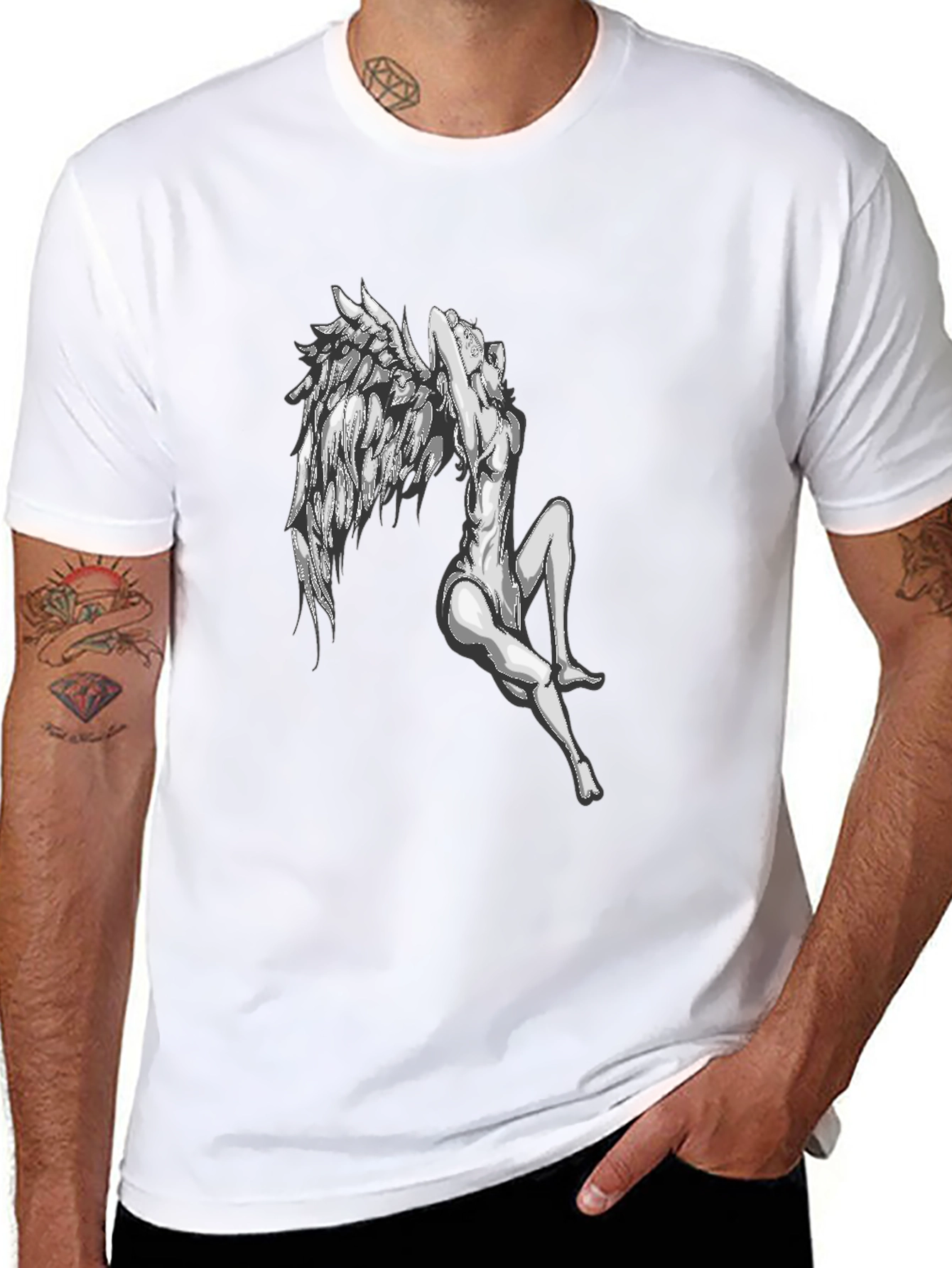 Winged Angel Graphic T-Shirt - Black Cotton Tee