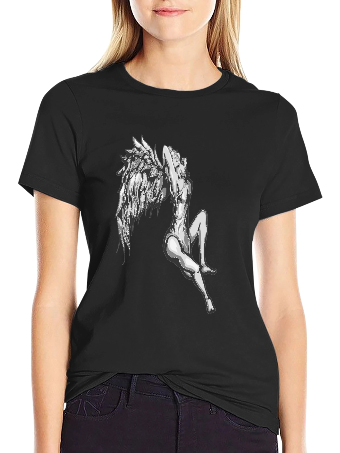 Winged Angel Graphic T-Shirt - Black Cotton Tee
