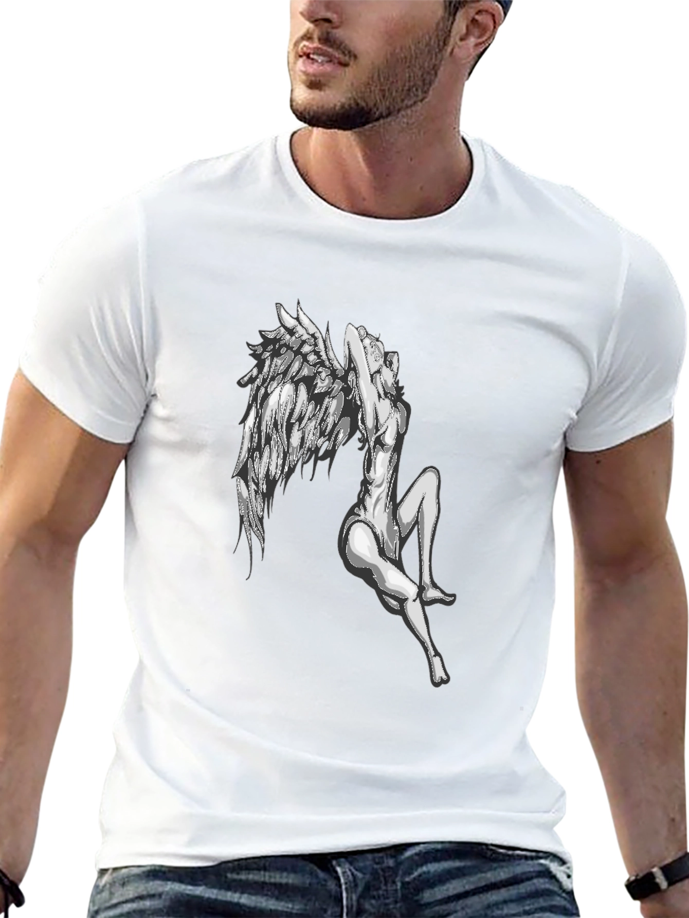 Winged Angel Graphic T-Shirt - Black Cotton Tee