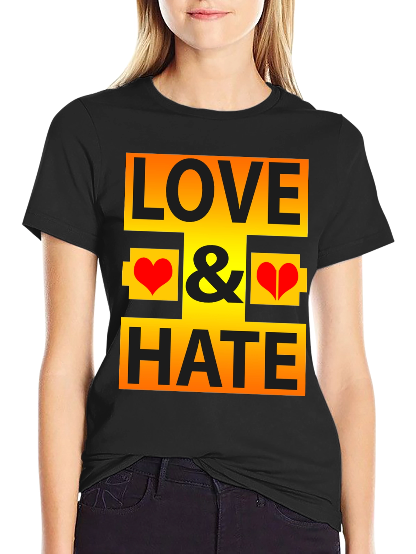 Love & Hate Graphic Print Black T-Shirt