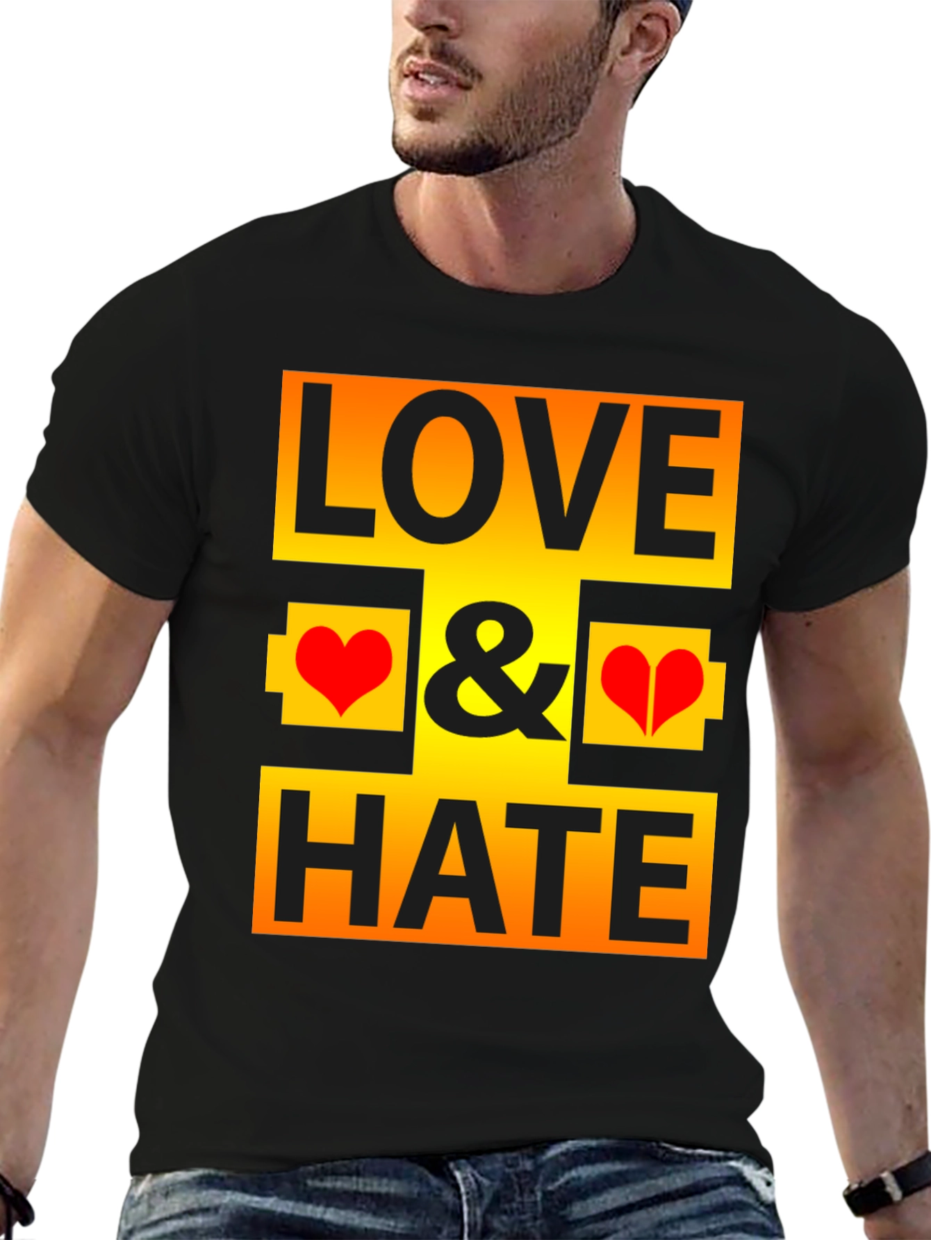 Love & Hate Graphic Print Black T-Shirt