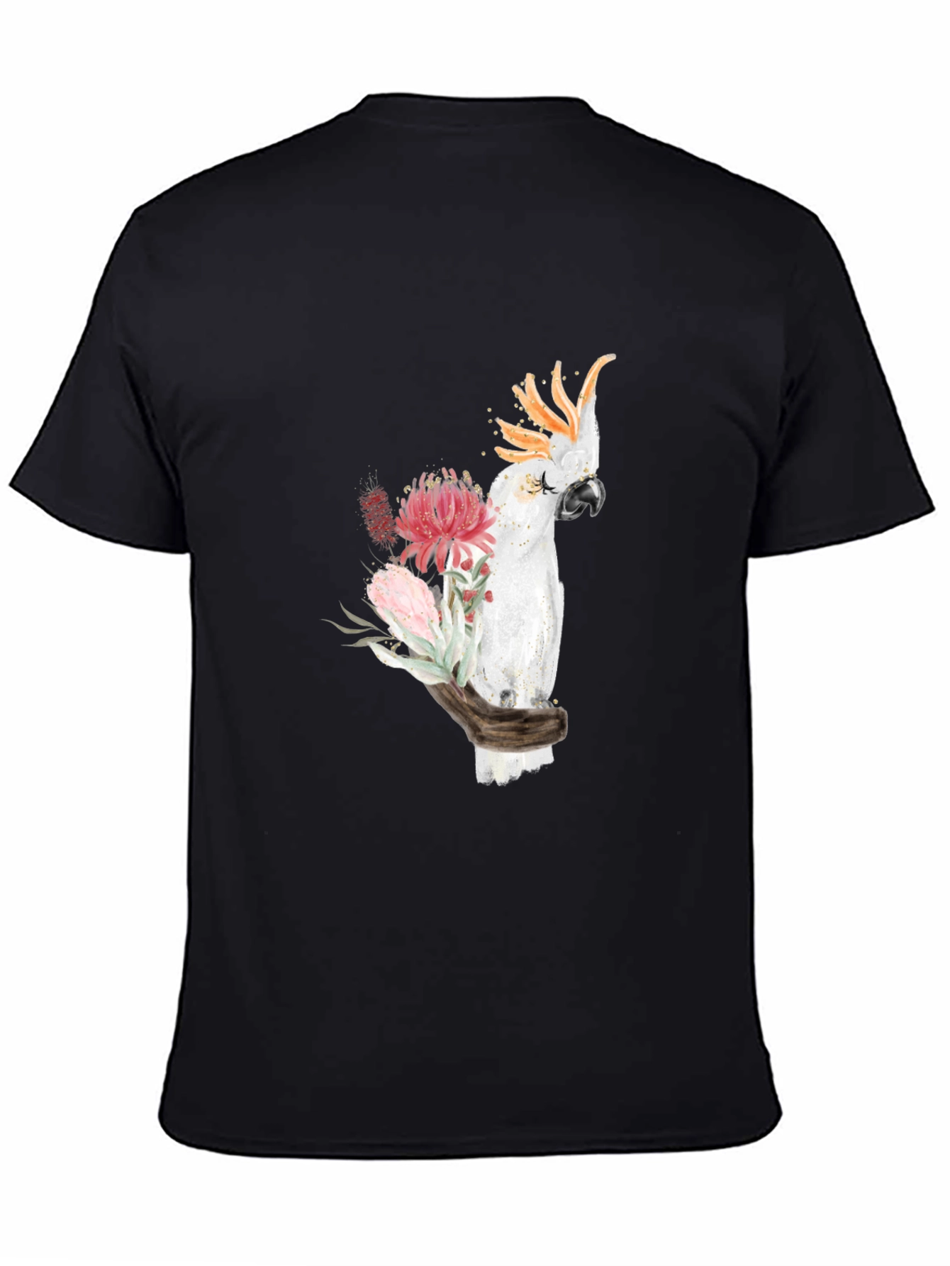 Cockatoo Floral Print T-Shirt - Black