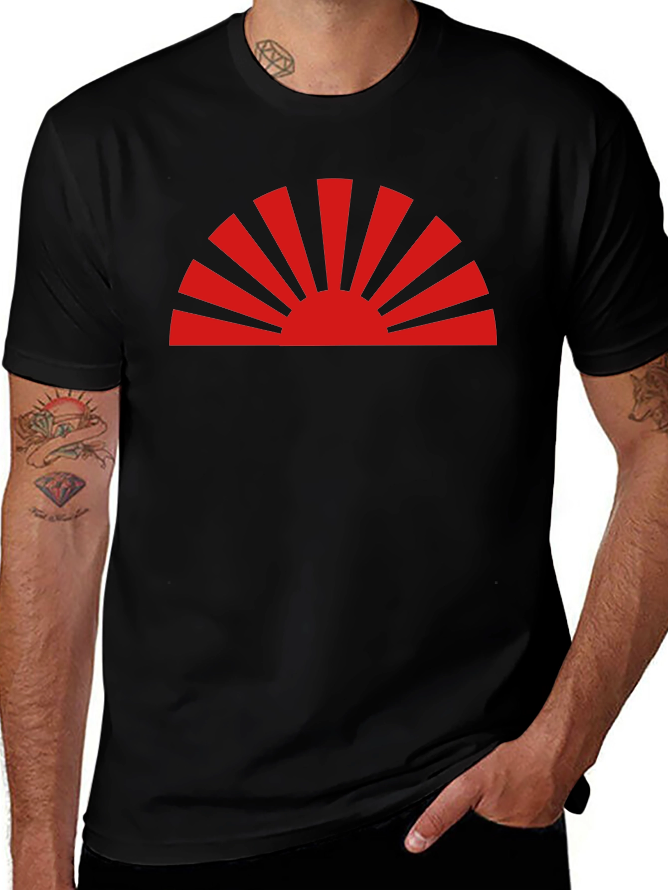 Rising Sun Graphic Tee - Black Cotton Casual Shirt