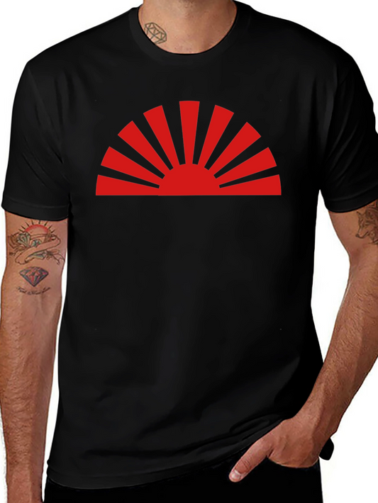 Rising Sun Graphic Tee - Black Cotton Casual Shirt