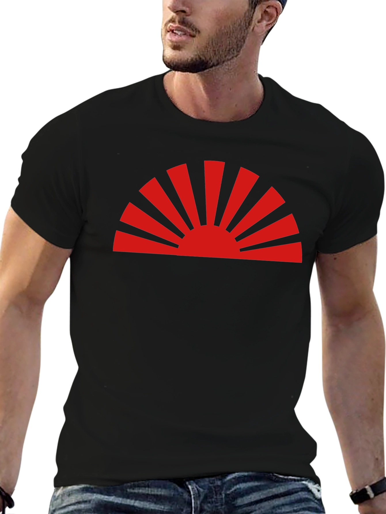 Rising Sun Graphic Tee - Black Cotton Casual Shirt