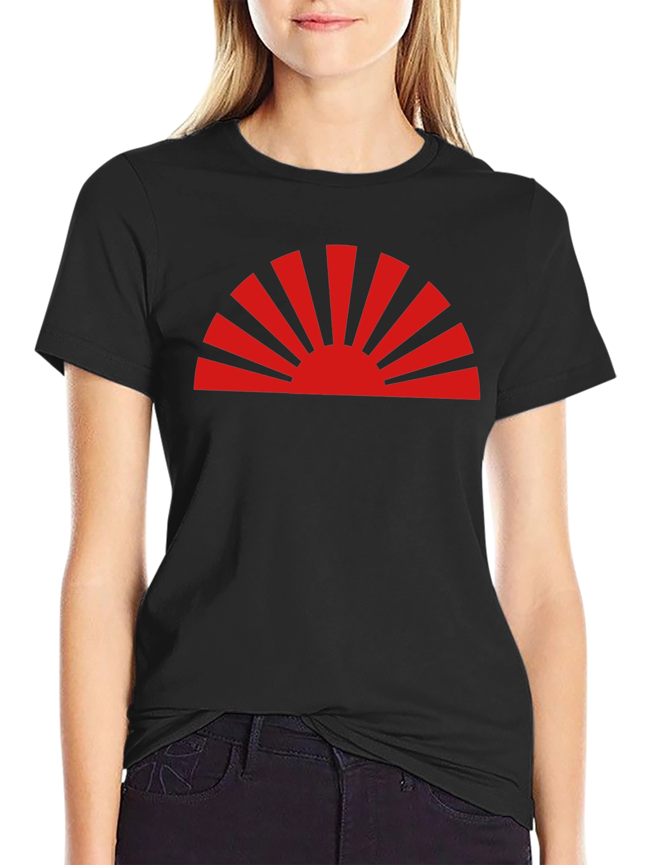 Rising Sun Graphic Tee - Black Cotton Casual Shirt