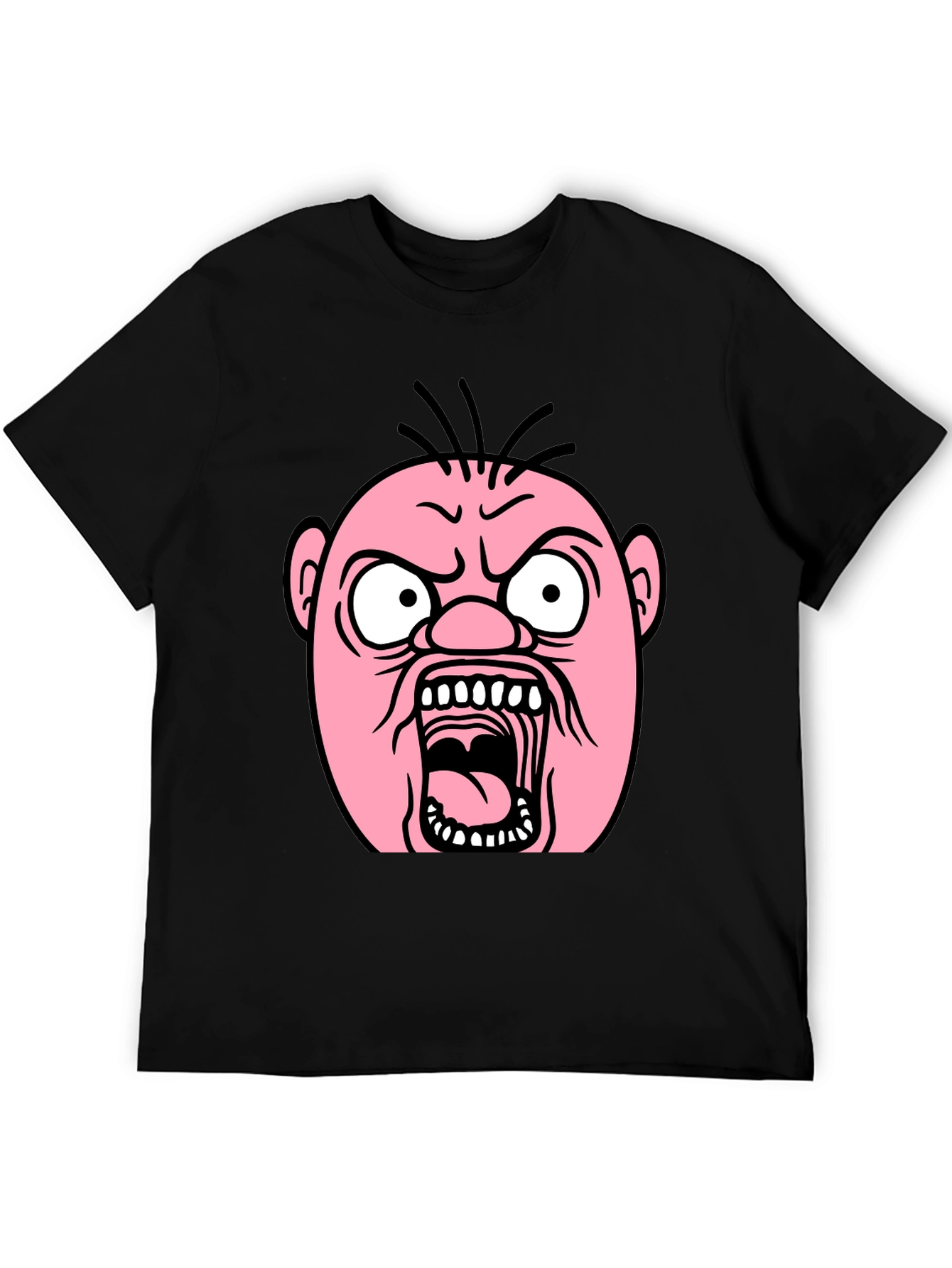 Cartoon Angry Face Black T-Shirt