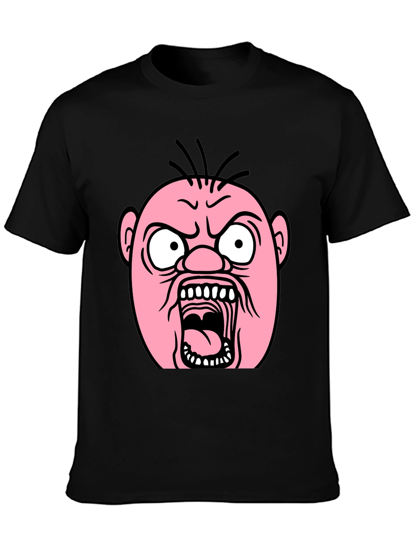 Cartoon Angry Face Black T-Shirt