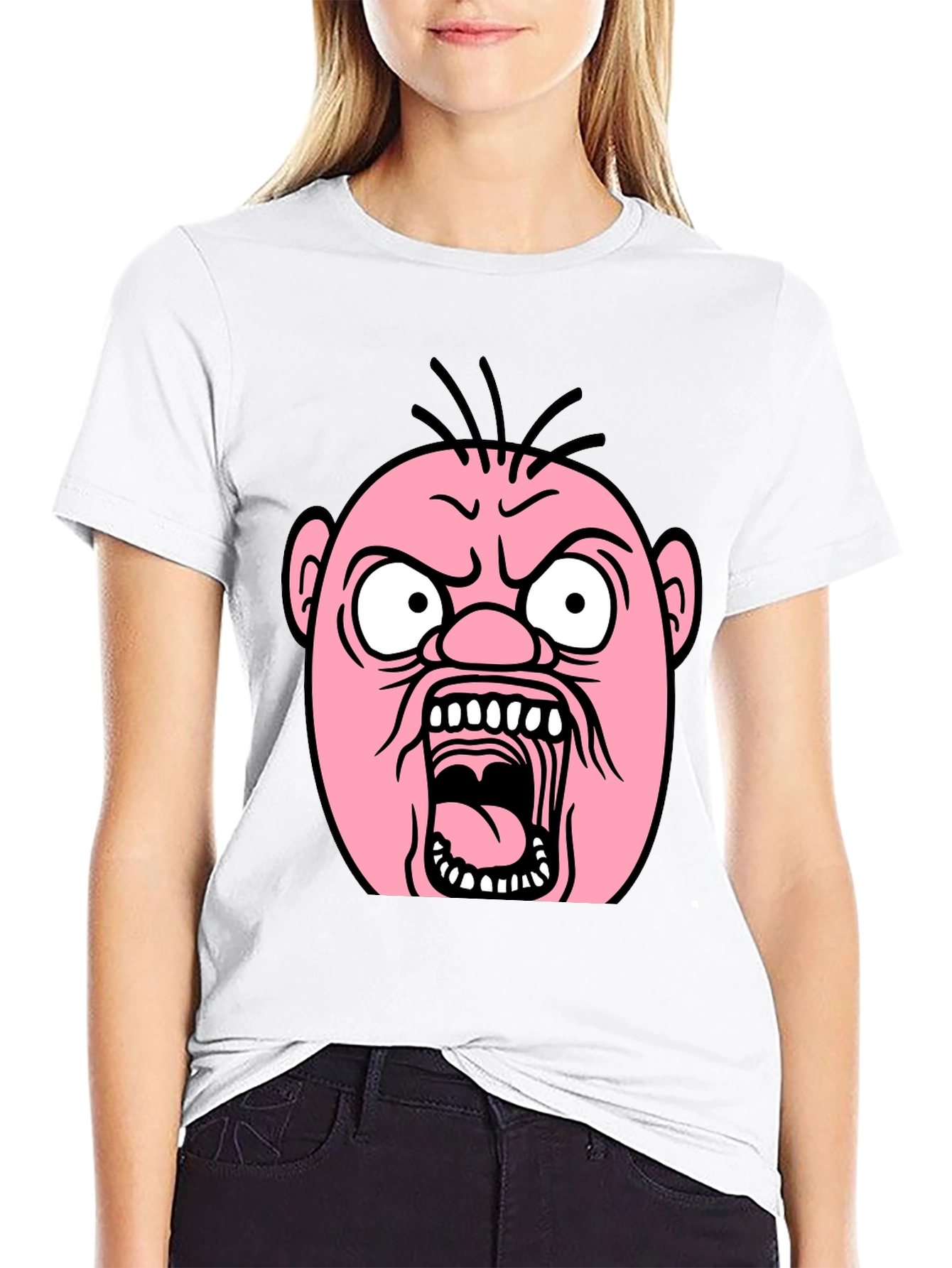 Cartoon Angry Face Black T-Shirt