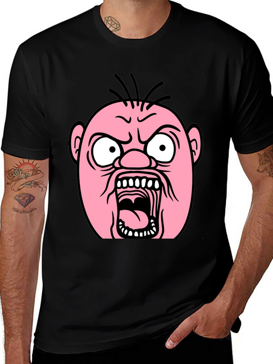 Cartoon Angry Face Black T-Shirt