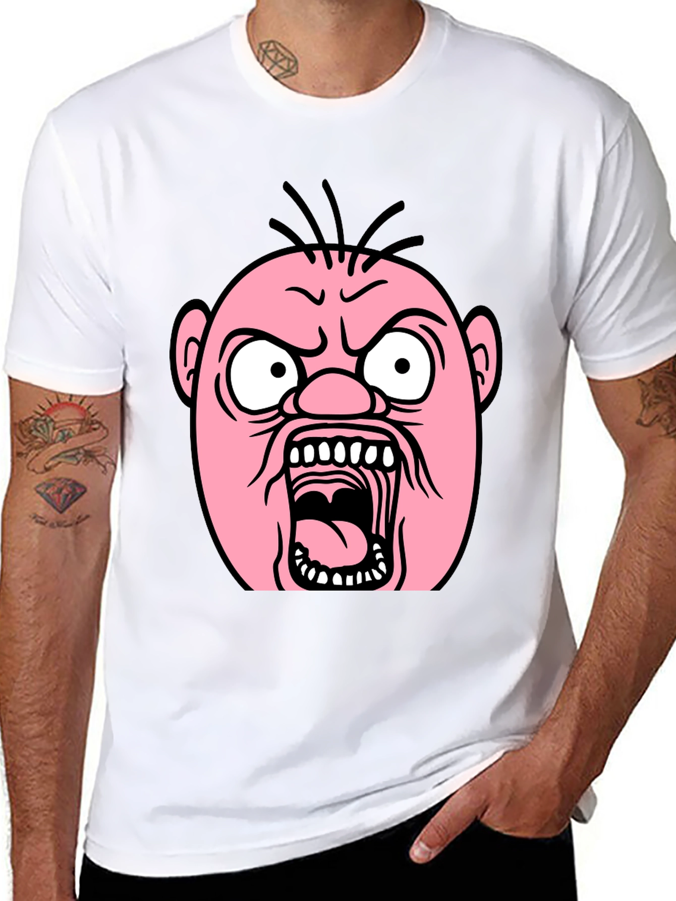Cartoon Angry Face Black T-Shirt