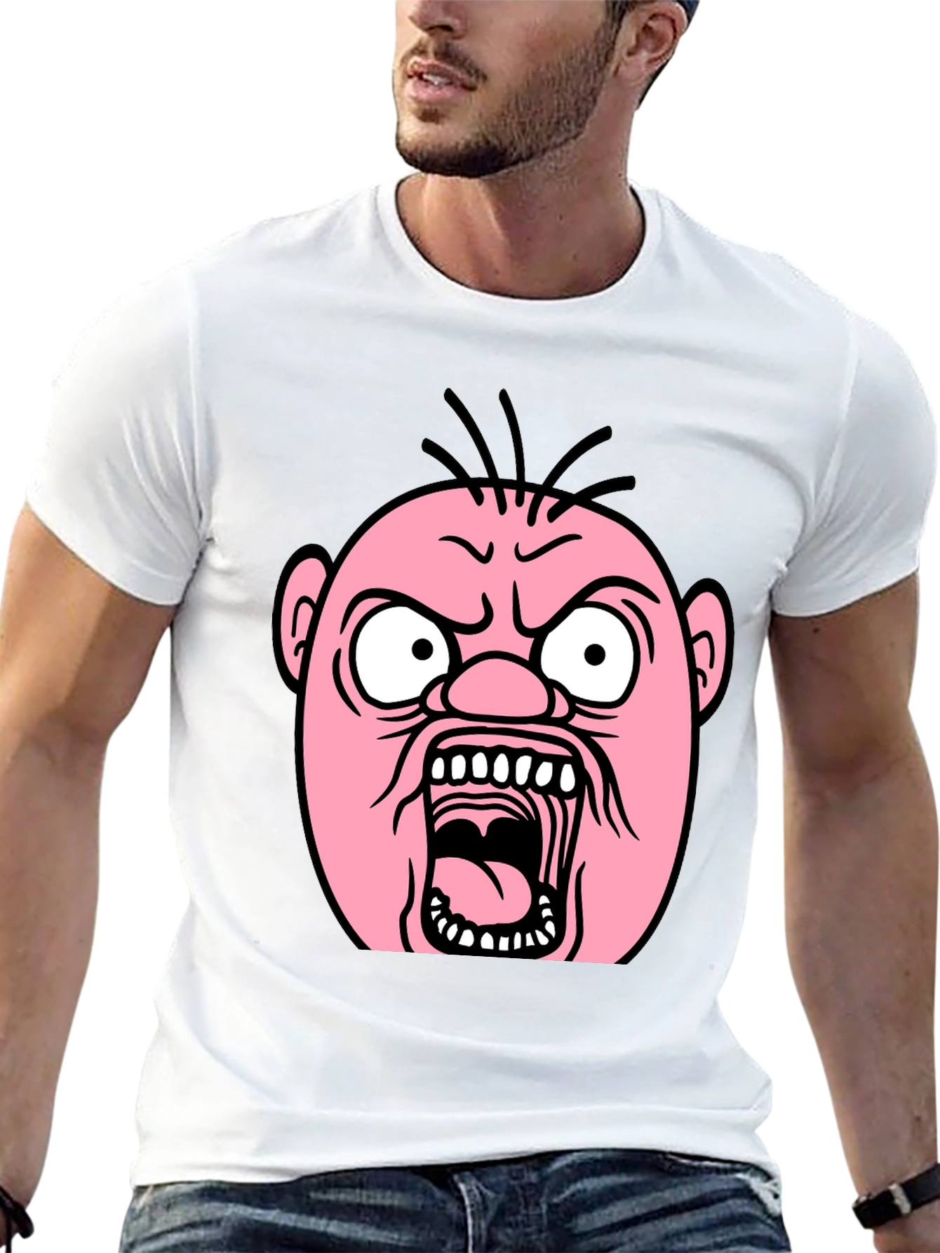 Cartoon Angry Face Black T-Shirt