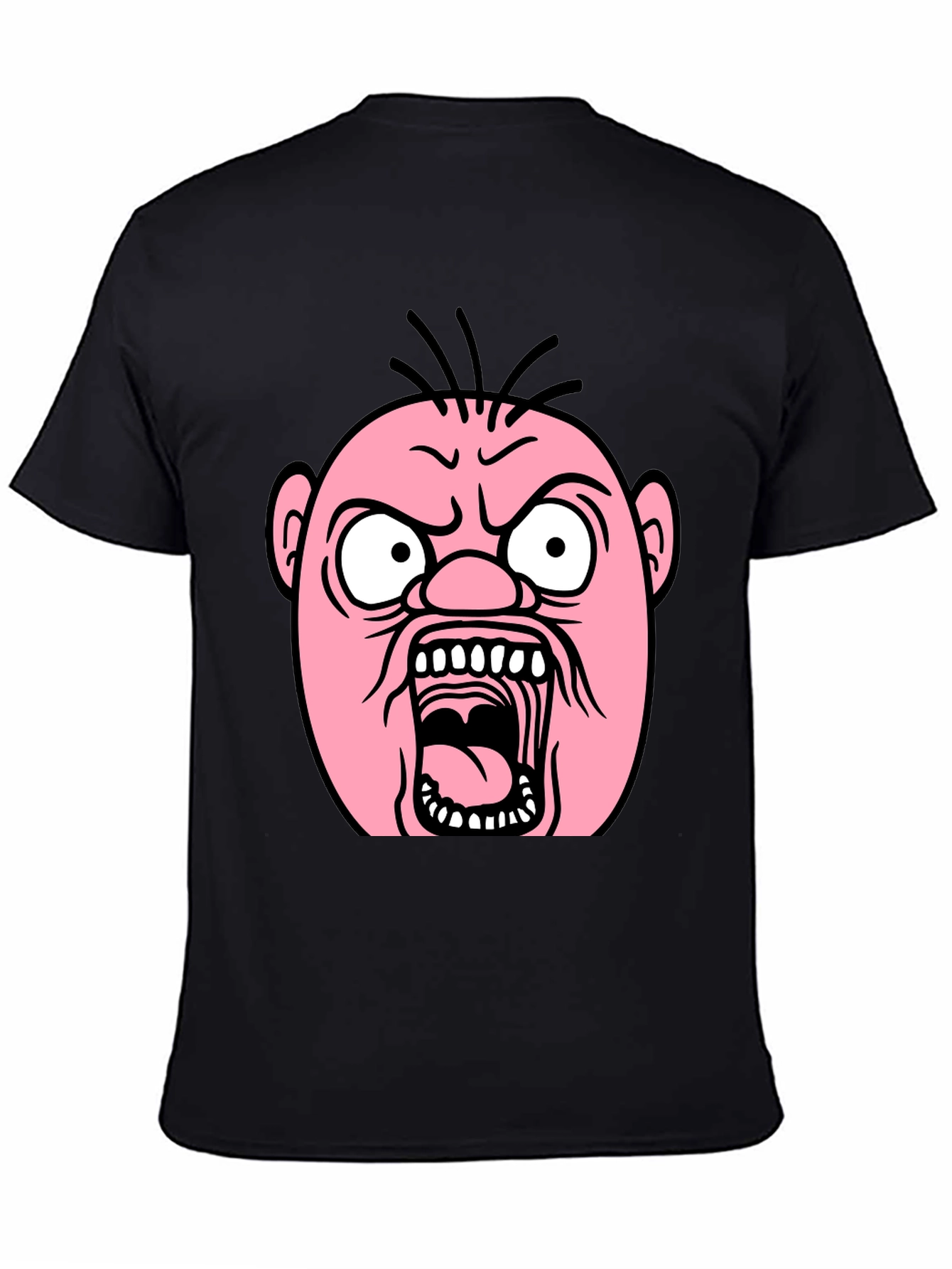 Cartoon Angry Face Black T-Shirt