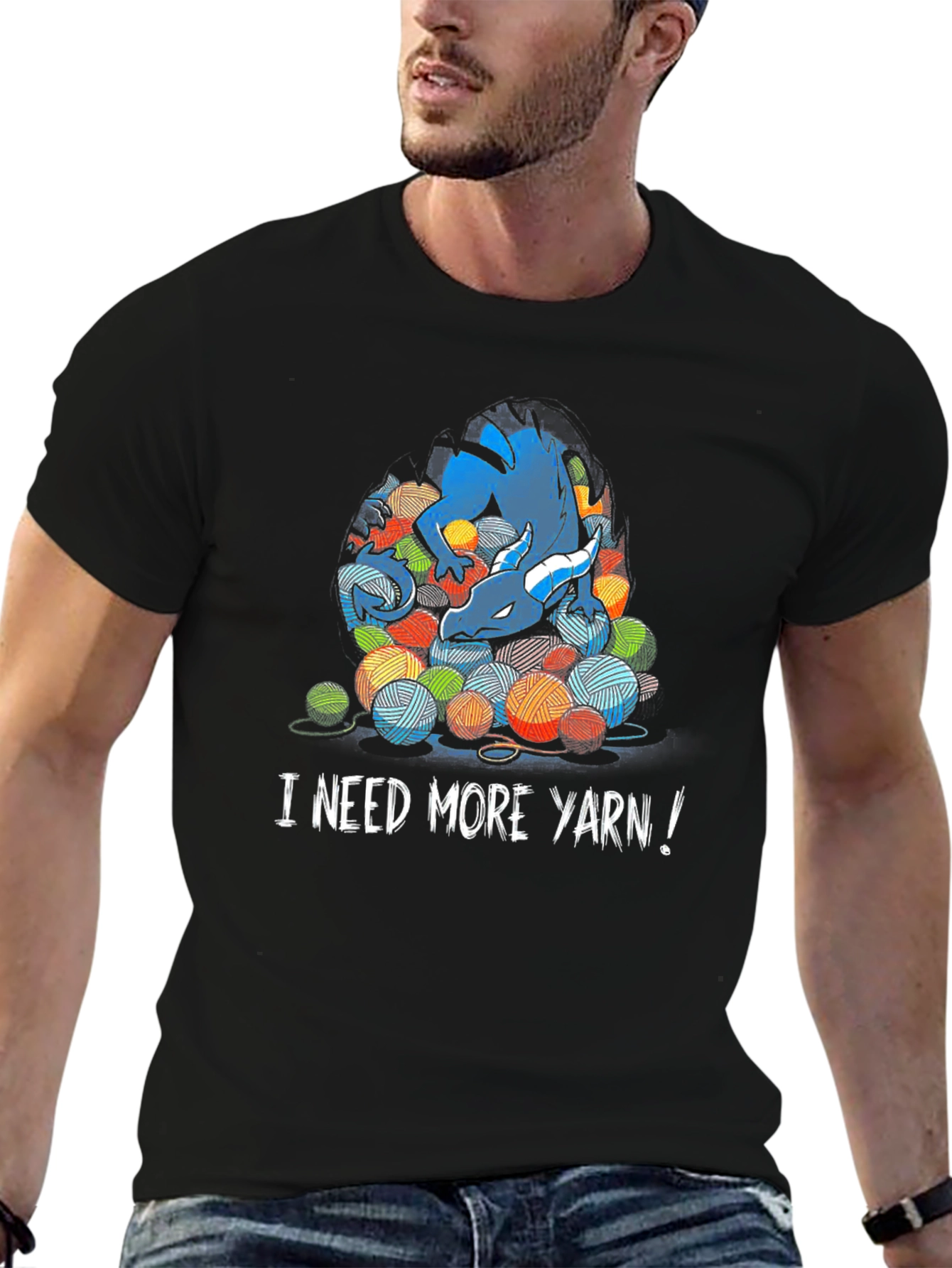 Dragon and Yarn Balls Graphic T-Shirt