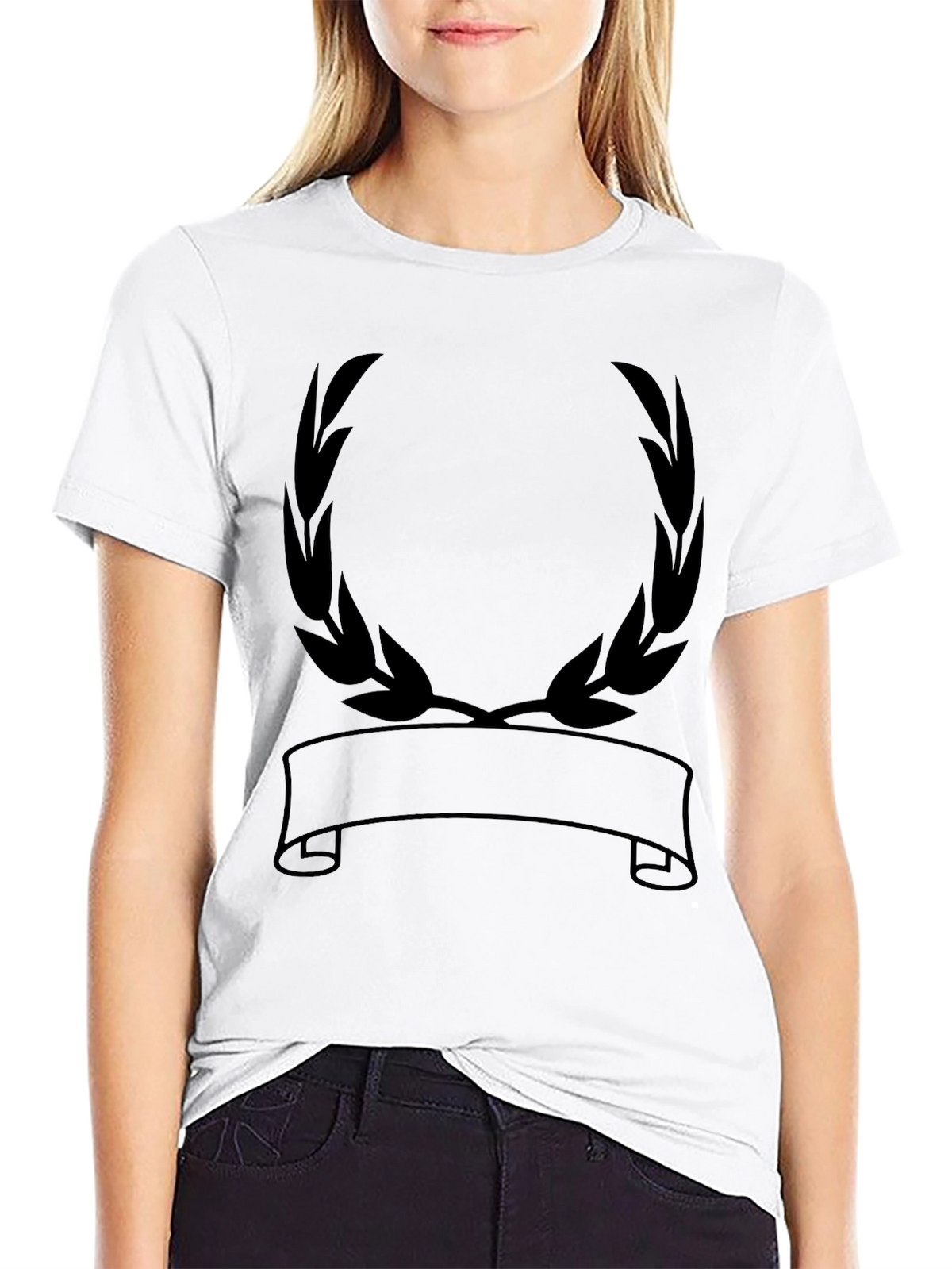 Black Graphic Tee - Laurel Wreath Banner Design