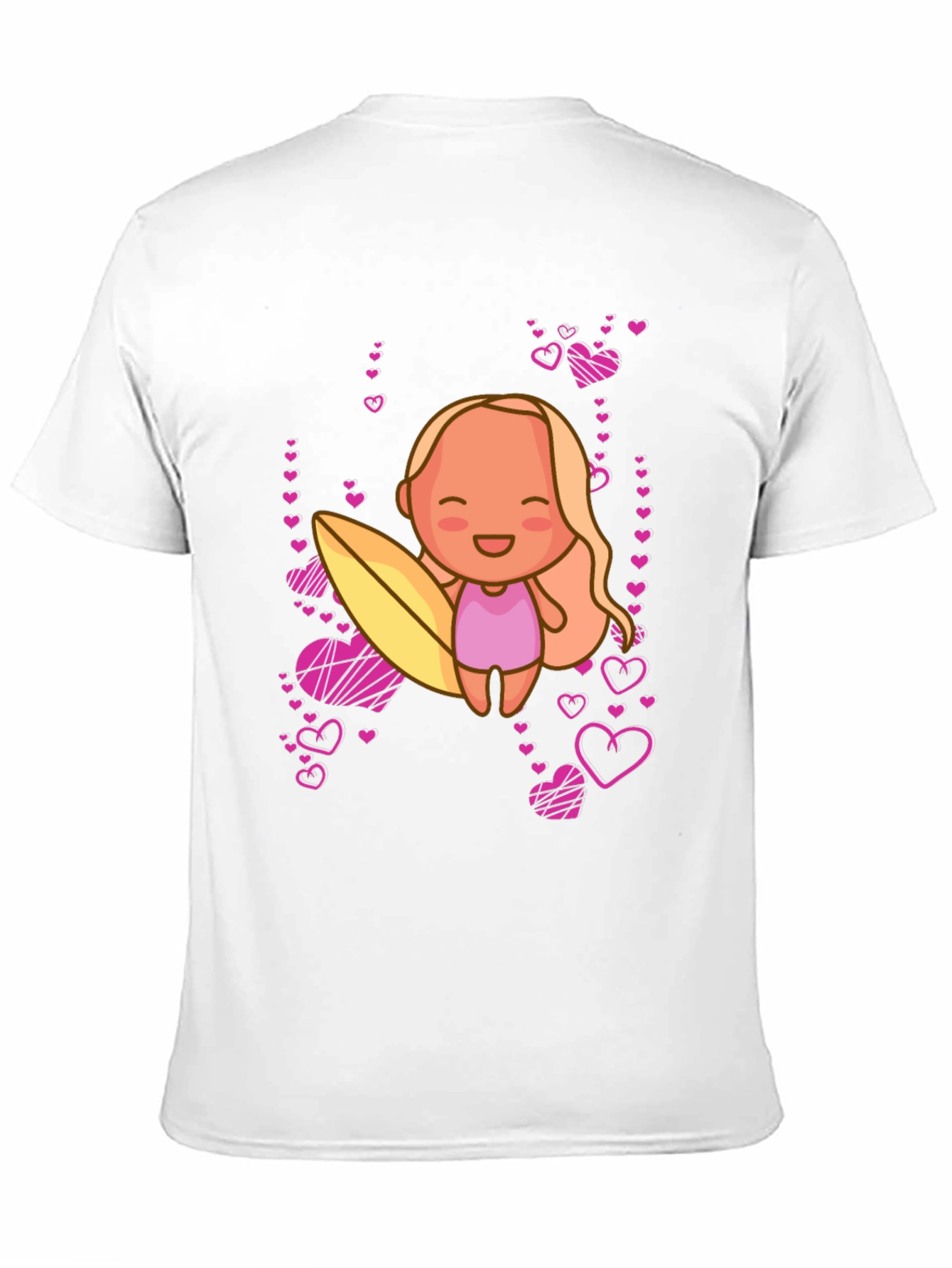 Cute Surfer Girl with Hearts Black T-Shirt