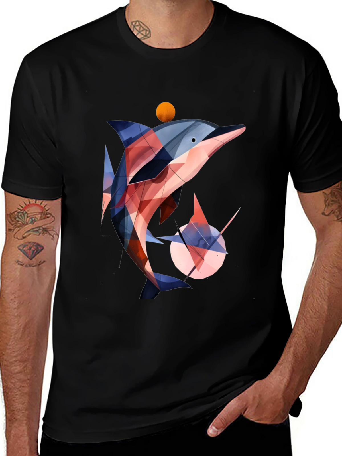 Geometric Dolphin Graphic T-Shirt - Stylish & Unique