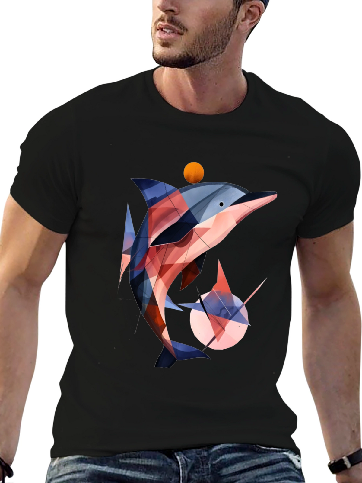 Geometric Dolphin Graphic T-Shirt - Stylish & Unique