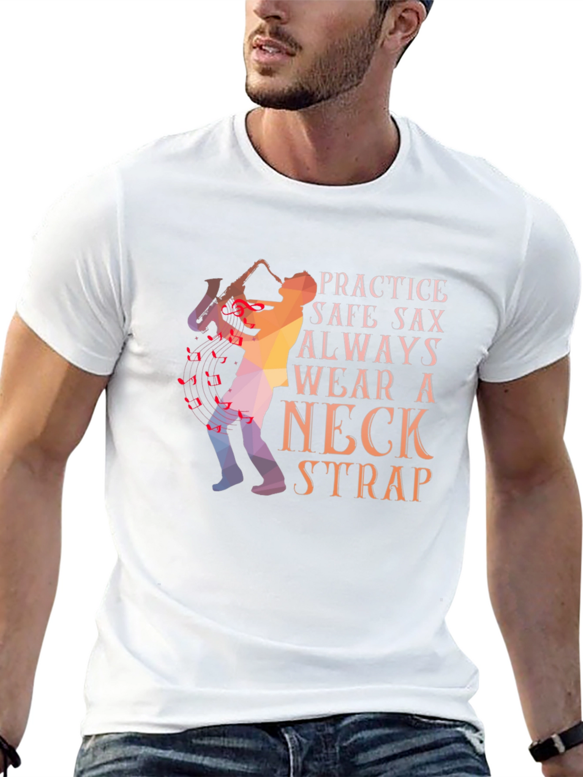 Practice Safe Sax T-Shirt - Neck Strap Design