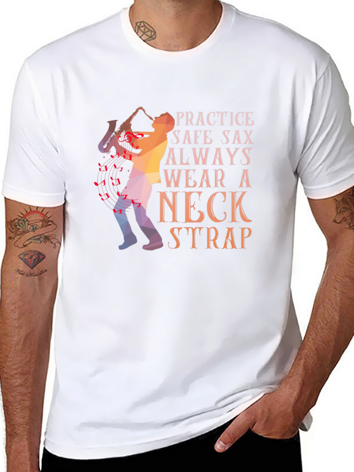 Practice Safe Sax T-Shirt - Neck Strap Design