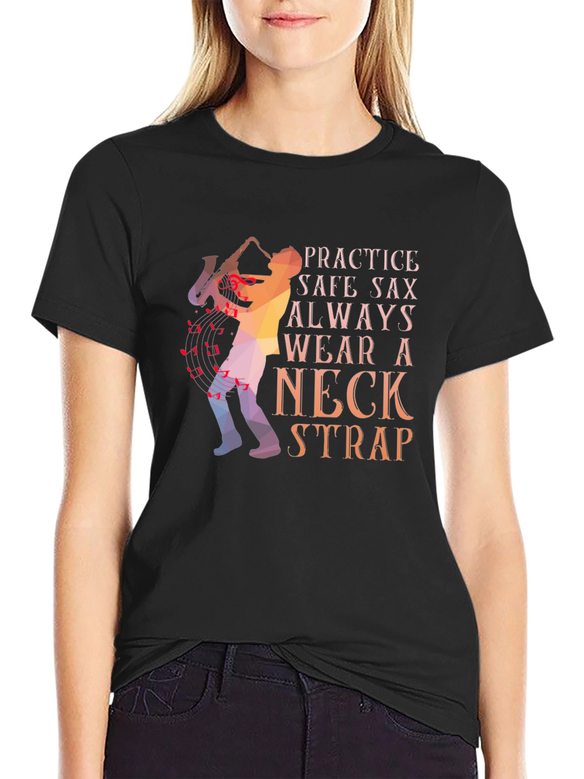 Practice Safe Sax T-Shirt - Neck Strap Design