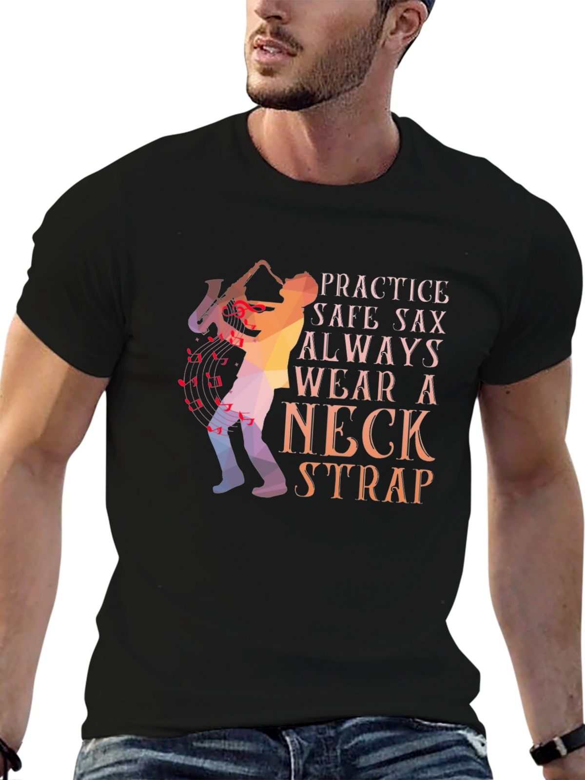Practice Safe Sax T-Shirt - Neck Strap Design