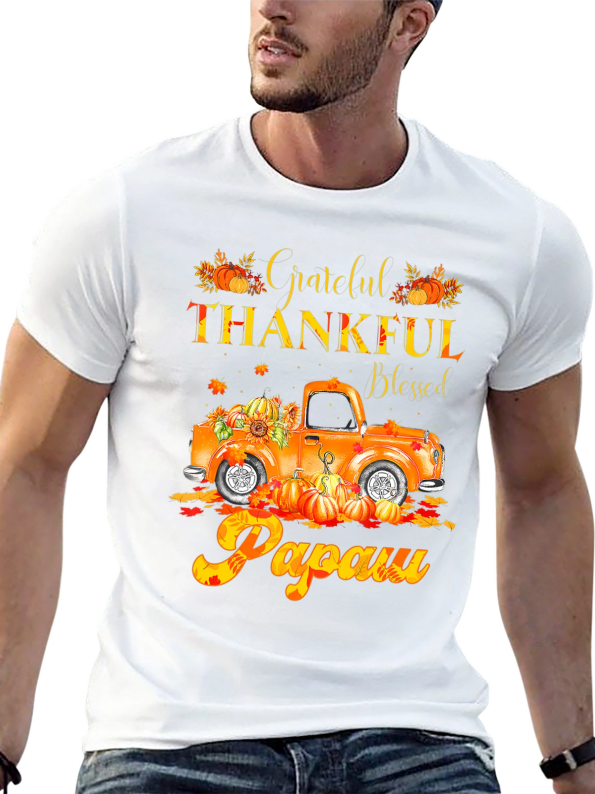 Grateful Thankful Blessed Papaw Fall Truck T-Shirt