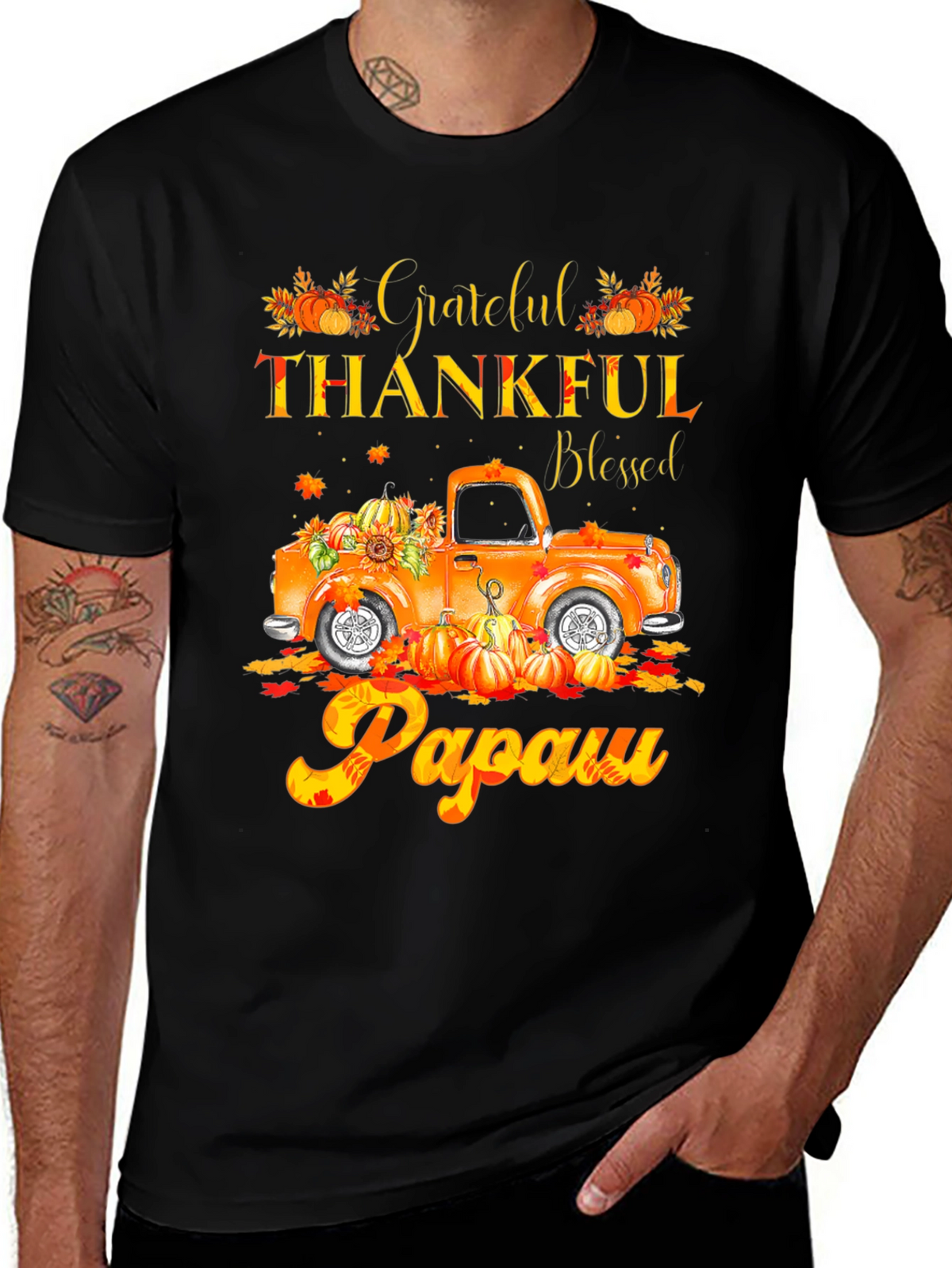 Grateful Thankful Blessed Papaw Fall Truck T-Shirt