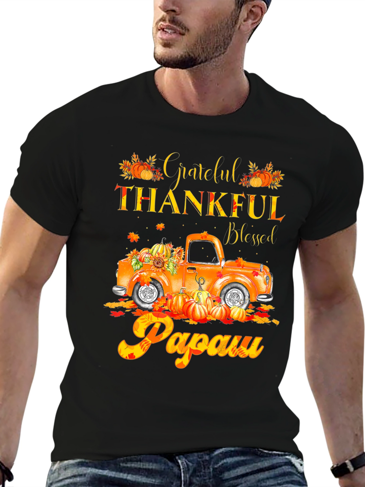 Grateful Thankful Blessed Papaw Fall Truck T-Shirt