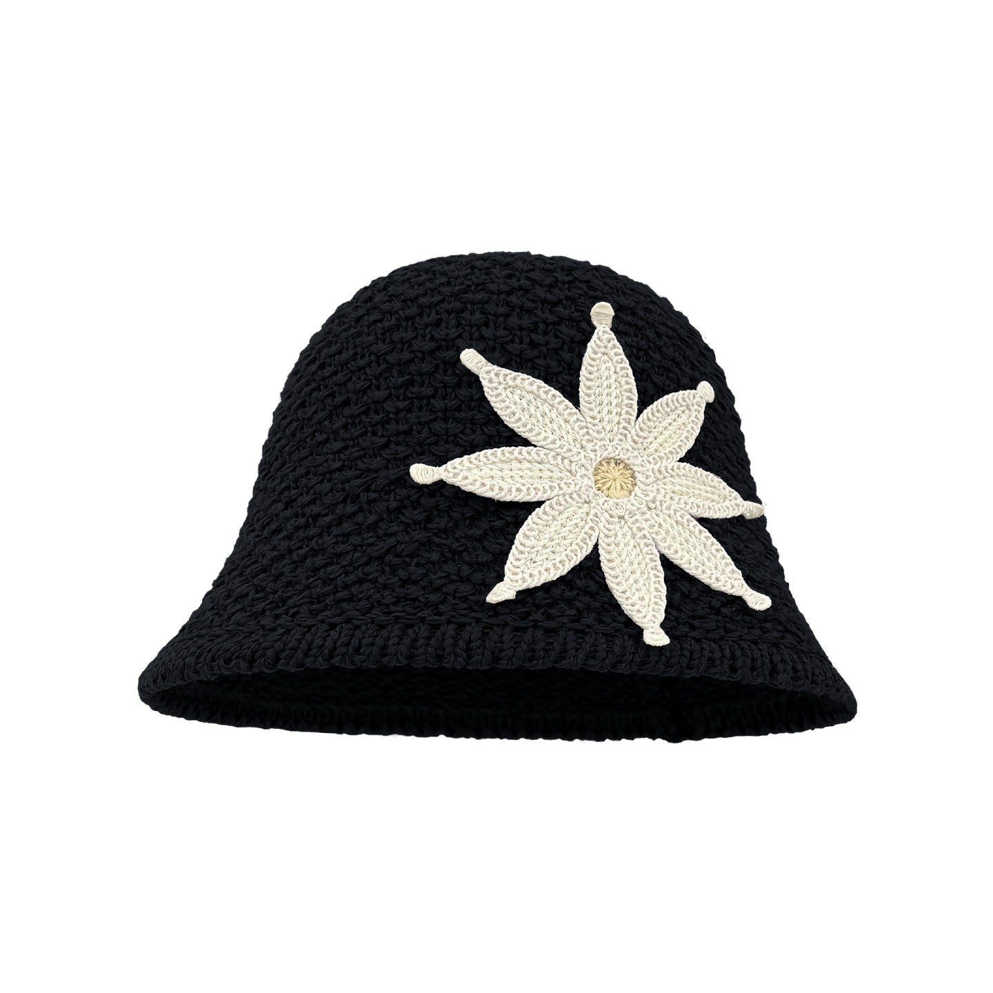Women's Knit Bucket Hat with Flower Appliqué, Summer Sun Protection