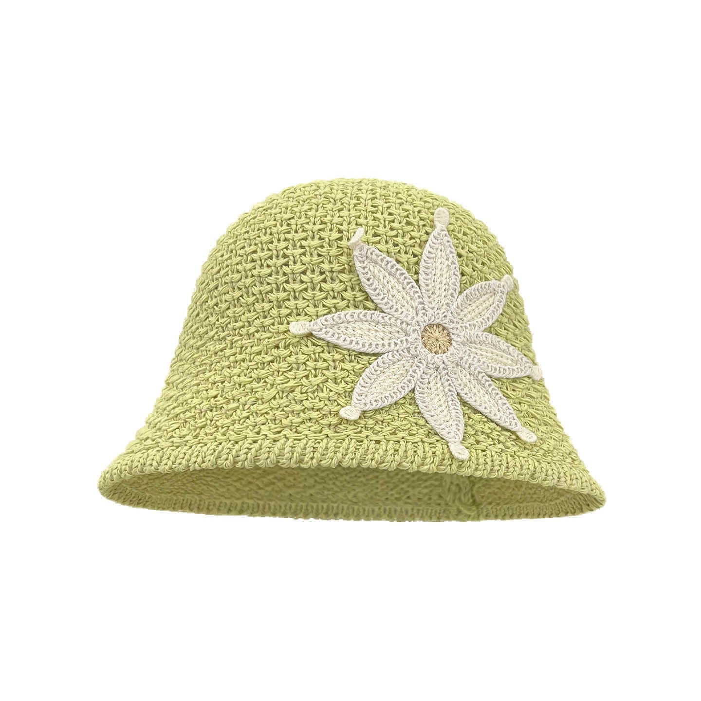 Women's Knit Bucket Hat with Flower Appliqué, Summer Sun Protection