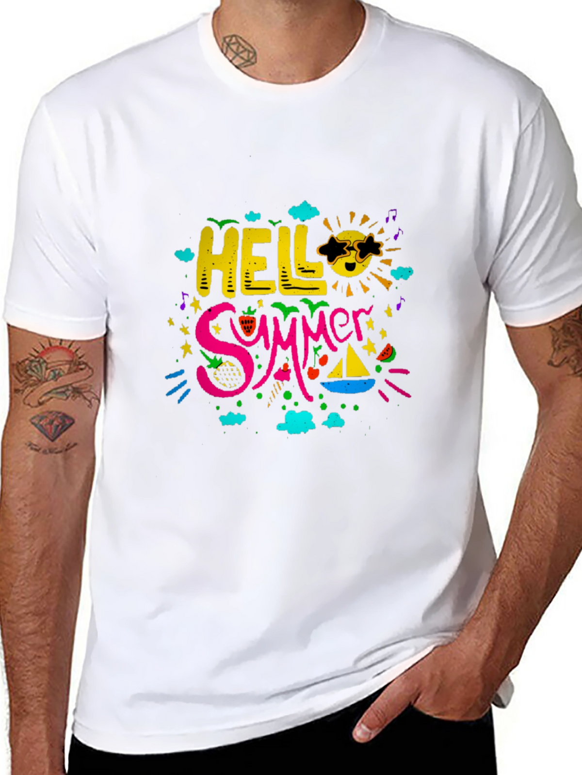 Hello Summer Graphic Print Black T-Shirt