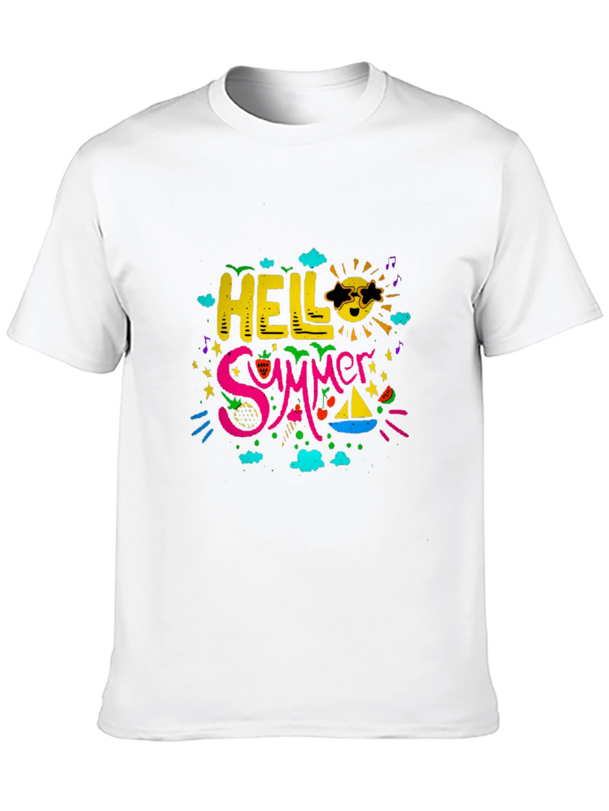 Hello Summer Graphic Print Black T-Shirt
