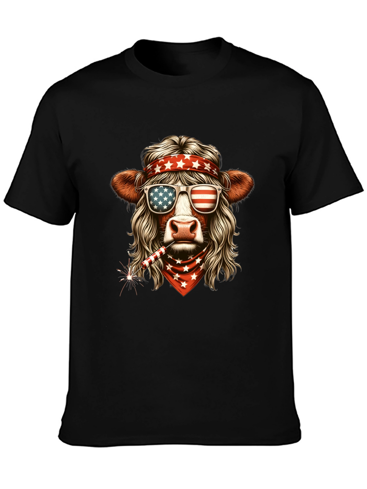 Patriotic Cow T-Shirt - American Flag Design