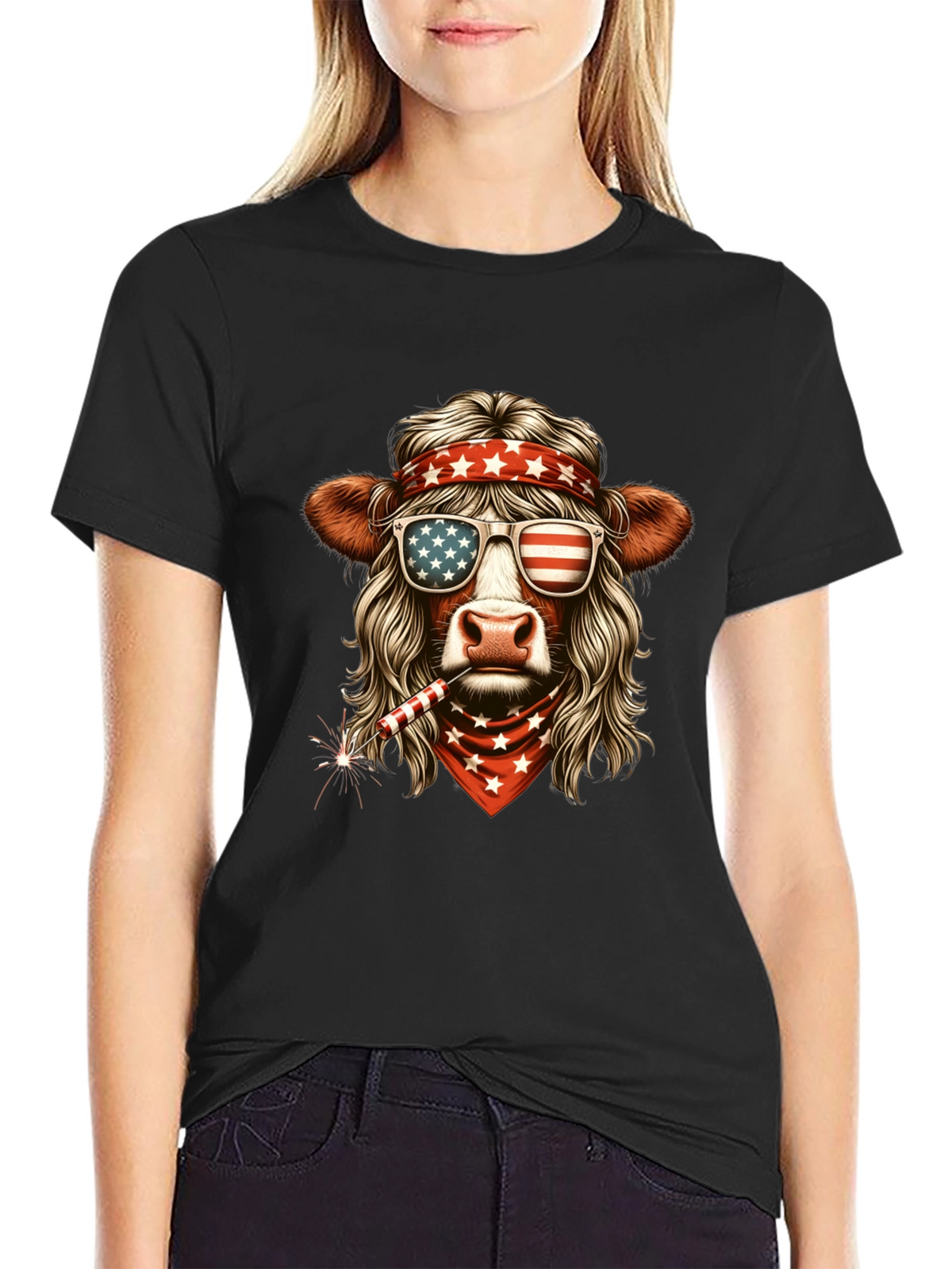 Patriotic Cow T-Shirt - American Flag Design