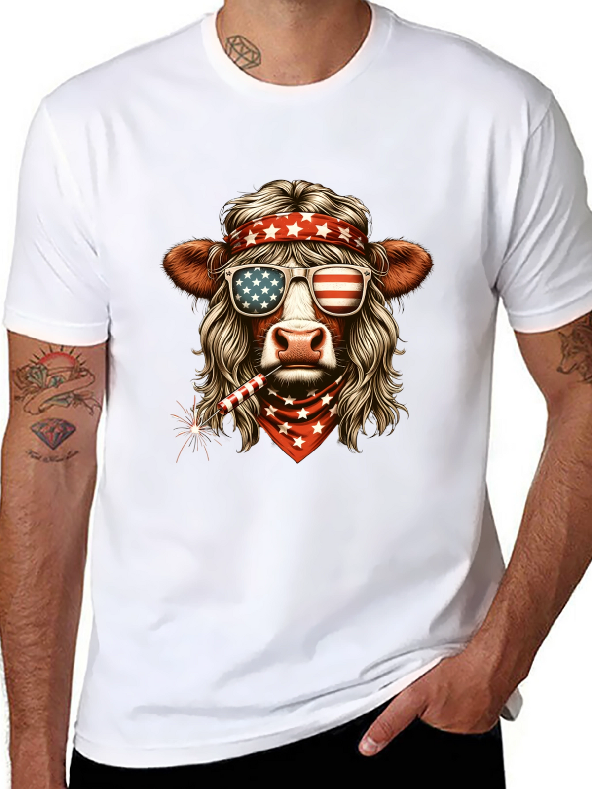 Patriotic Cow T-Shirt - American Flag Design