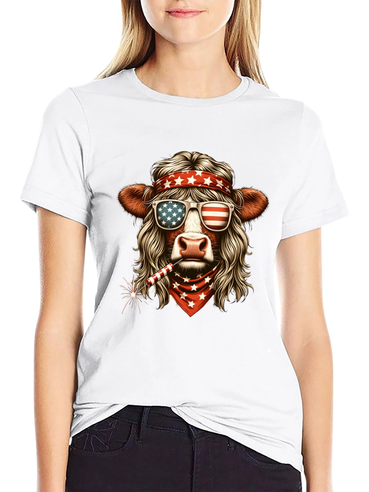 Patriotic Cow T-Shirt - American Flag Design