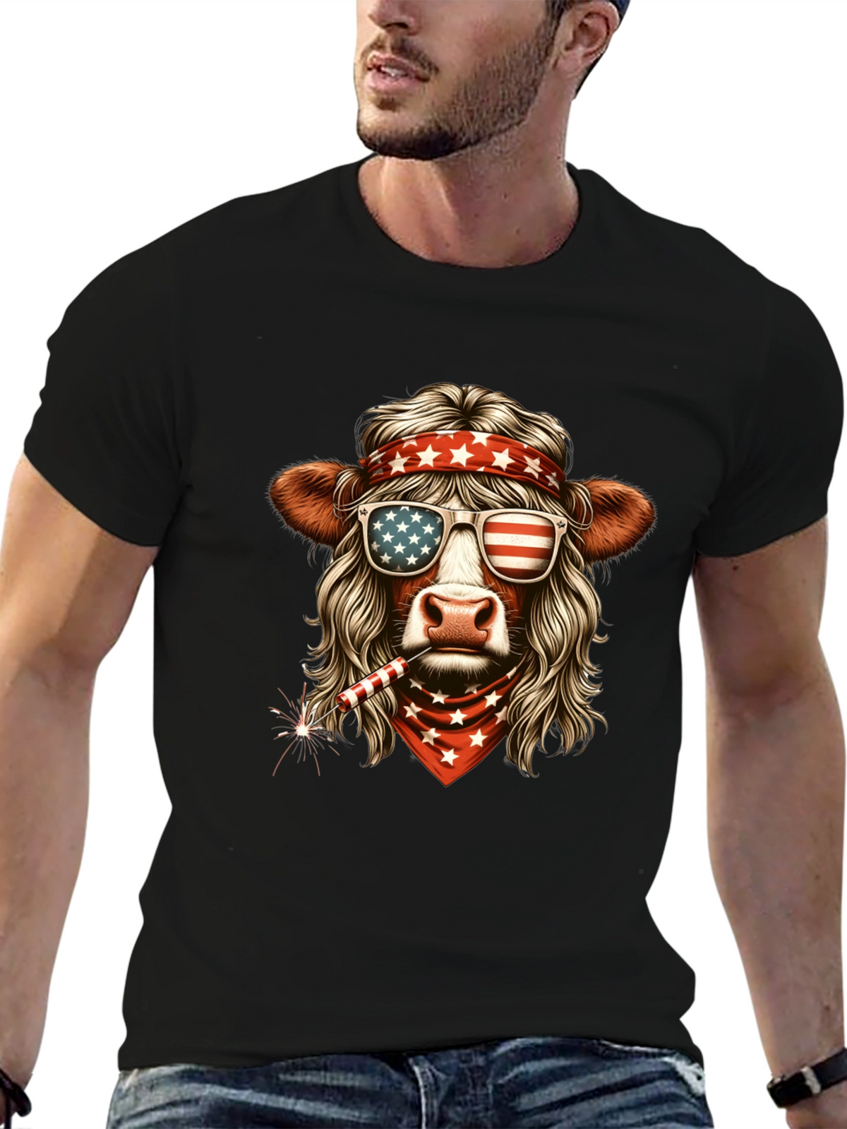 Patriotic Cow T-Shirt - American Flag Design