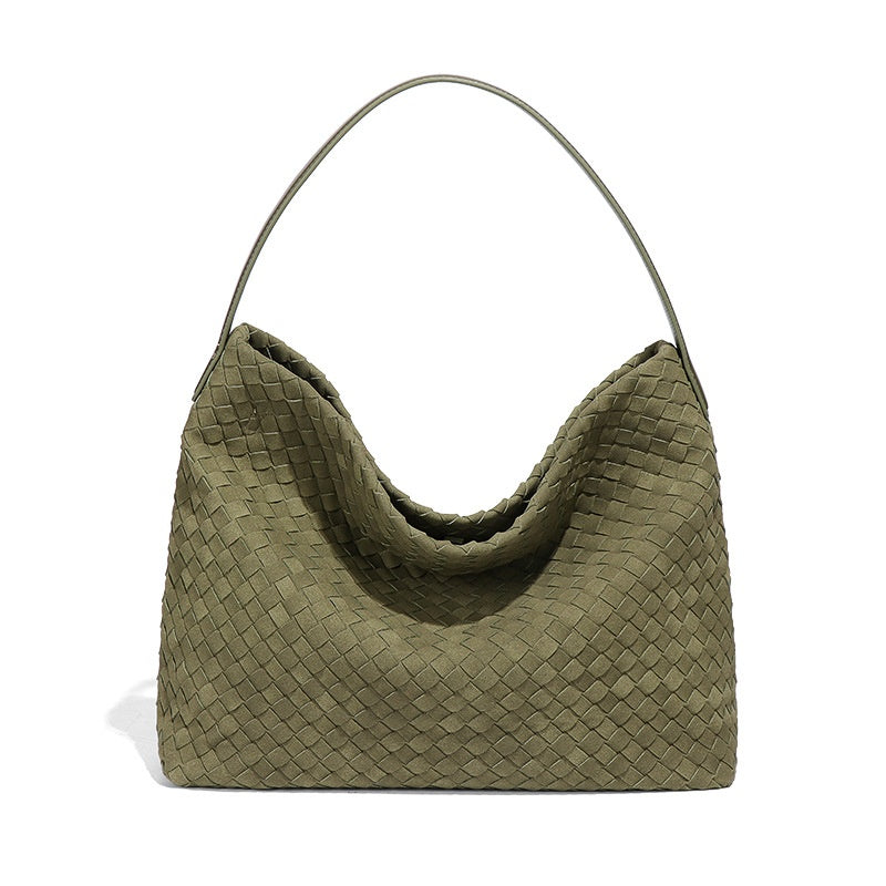 Vintage Suede Tote Bag - Handmade Braided, Large Capacity Fashion Accessory